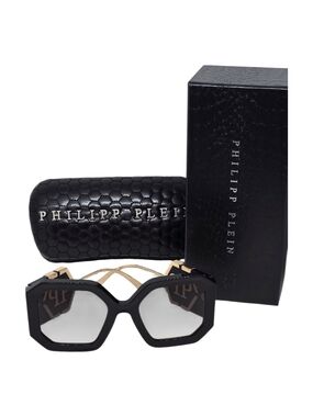 Philipp Plein Black and Gold Hexagonal Oversized Women’s Sunglasses